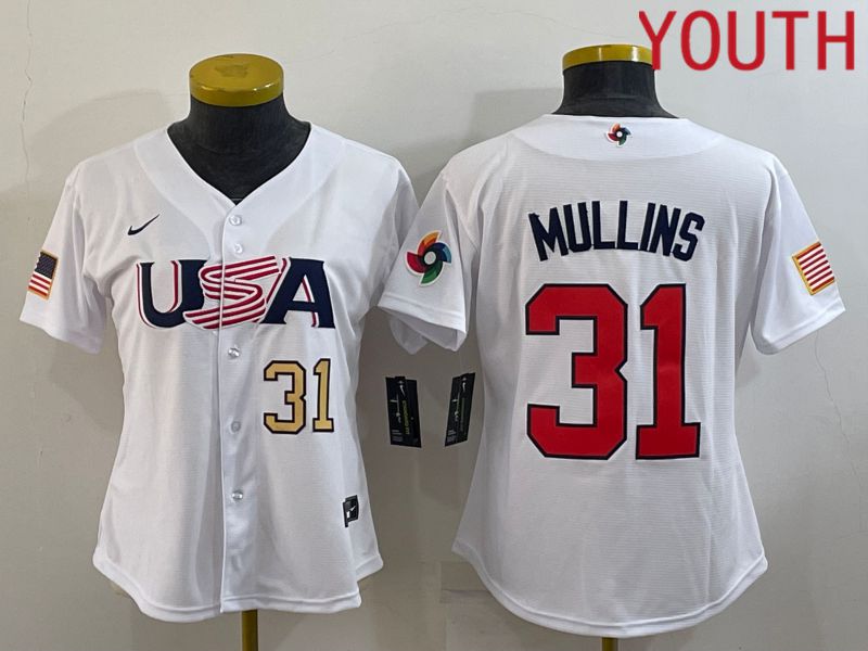 Youth 2023 World Cub USA #31 Mullins White MLB Jersey5->youth mlb jersey->Youth Jersey